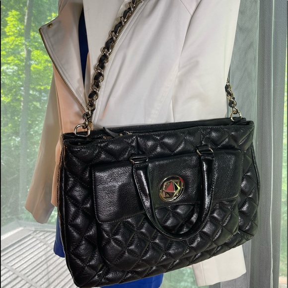 Kate Spade big shiny black leather bag. Beautiful design, lots of space, gold. - Picture 10 of 14